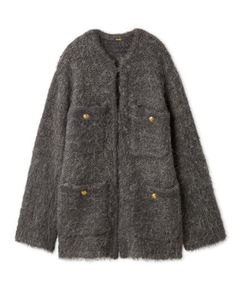 金釦ラメシャギーツイードニットジャケット ( GRY ) ポリエステルフィルム繊維 / ラメ /スパンコール / 金ボタン / 09WNJ255085