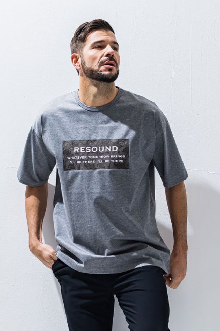 ボックスロゴオーバーTシャツ (グレー) コットン100% / ペイズリープリント / オーバーサイズ