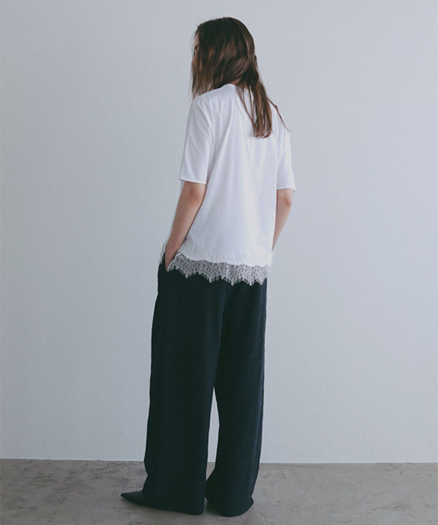 クルーネックヘムレースTee ( WHITE ) 綿 / 通気性有り / 薄手 / 手洗可 / 1226212194