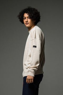 オーバーサイズロングスリーブセーター (ベージュ) シルクコットン / クルーネック / 伸縮性有り
