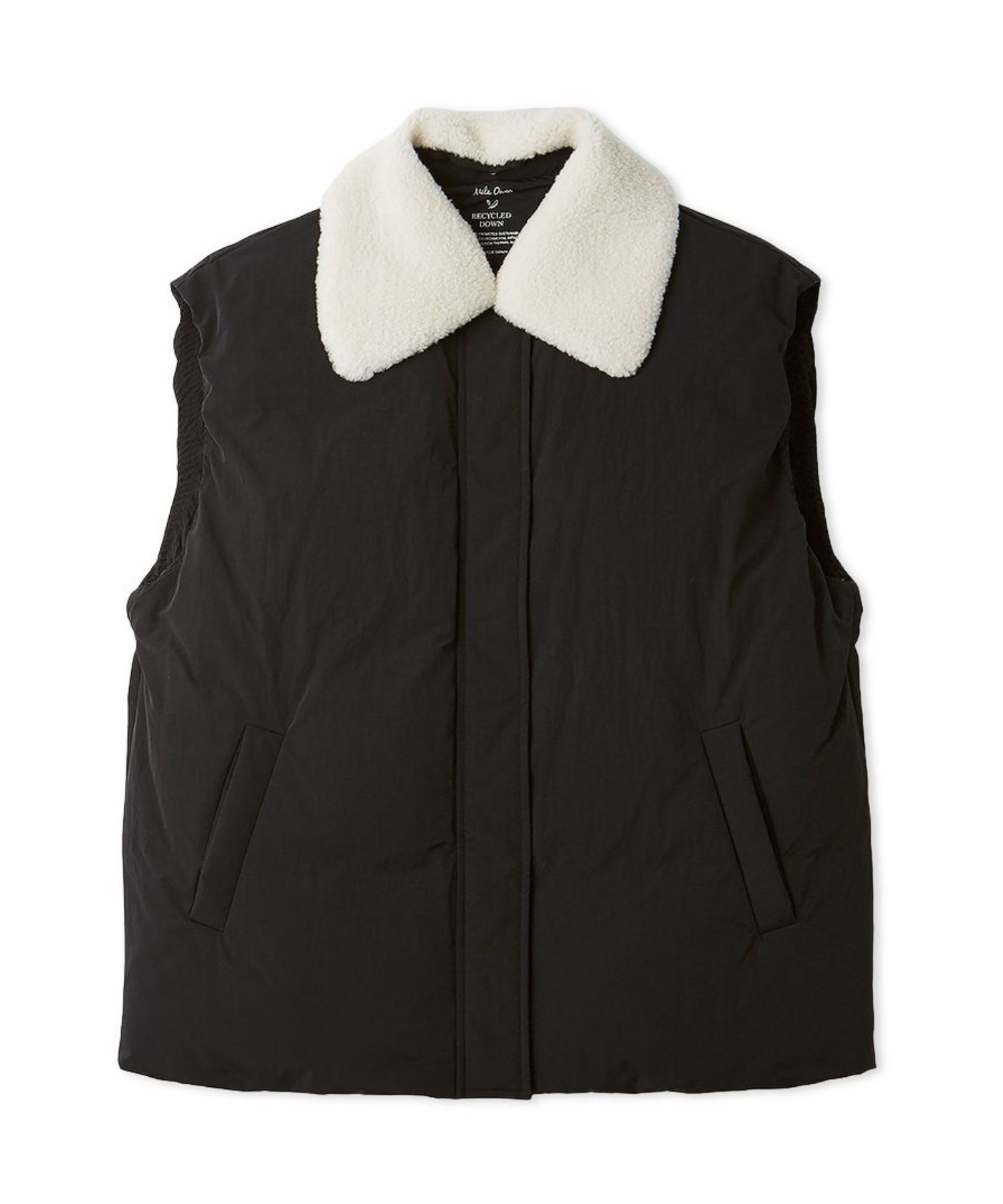 ボア衿リサイクルダウンベスト (BLK) ナイロン / ダックダウン / ボア襟取り外せる / 裾ドロスト / ジップアップ / 09WFV255138