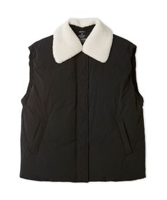 ボア衿リサイクルダウンベスト (BLK) ナイロン / ダックダウン / ボア襟取り外せる / 裾ドロスト / ジップアップ / 09WFV255138