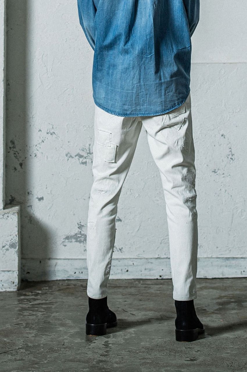 MICK DENIM JERSEY (ホワイト ) コットン /ストレッチ / 柔らかい / パッチワーク /RC35-ST-020-3