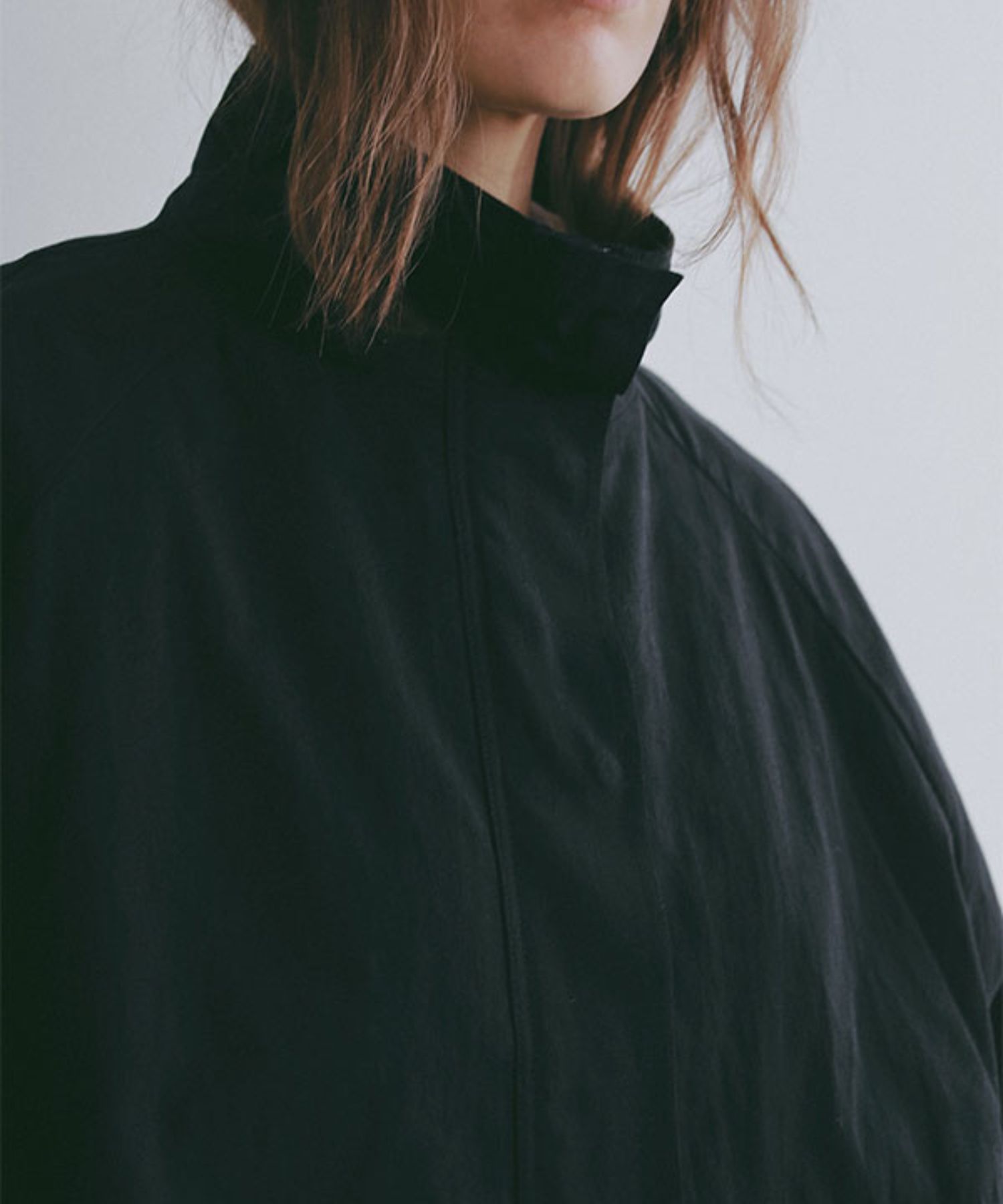 スカーフライトシャツブルゾン(BLACK) 綿 / スカーフ付き / 裾ドローコード付き / フロントポケット付き / 1226202069