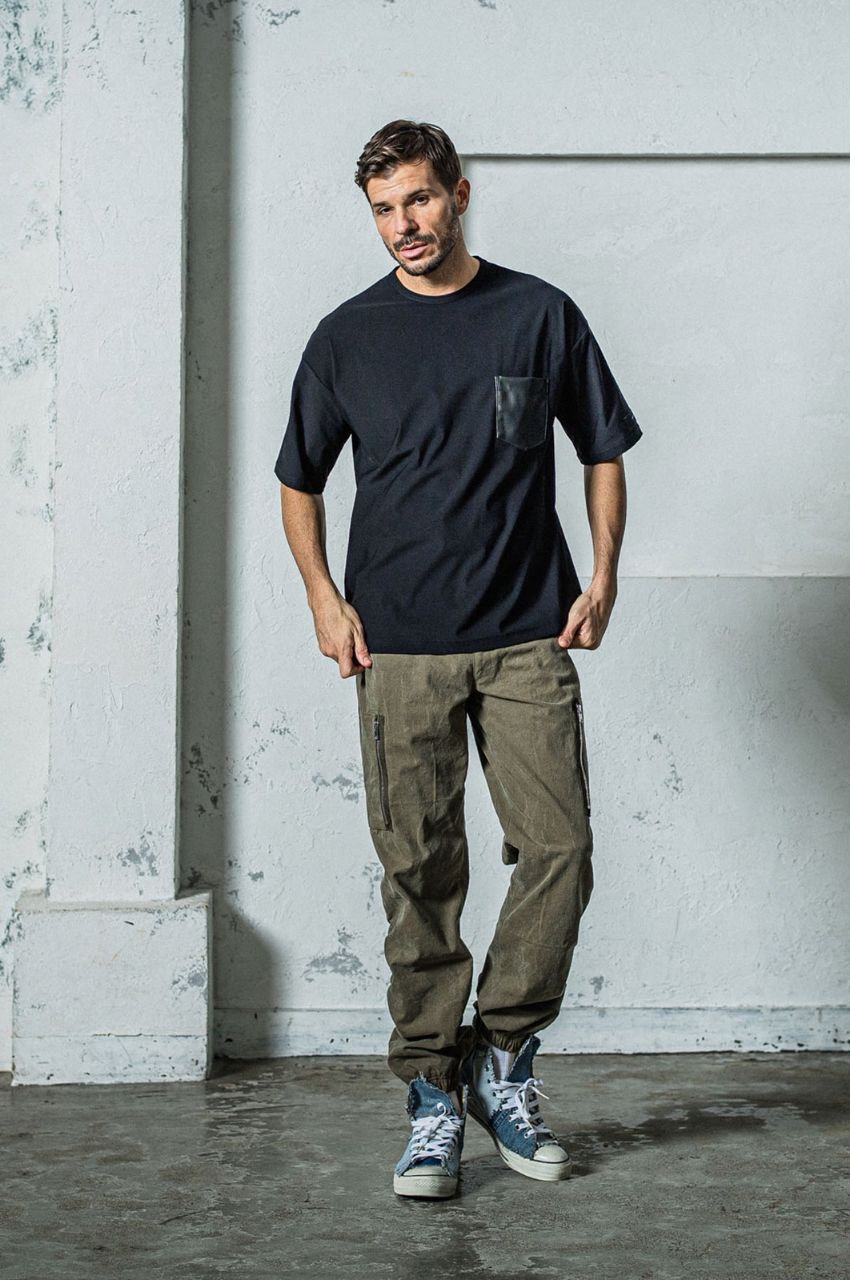 leather pocket overnylon T (ブラック)ナイロン /ホームベース型ポケット / ストレッチ/ 速乾性 /RC35-T-005