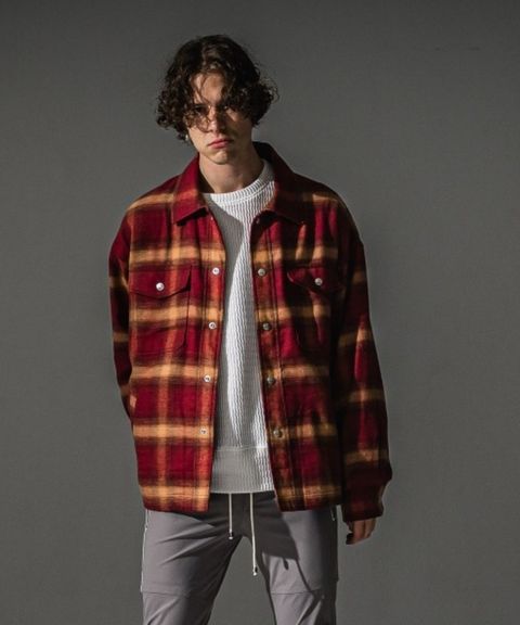 flannel check JK (RED) コットン / オーガニックコットン/ オーバーサイズ / オリジナルスナップボタン /   RC41-JK-006