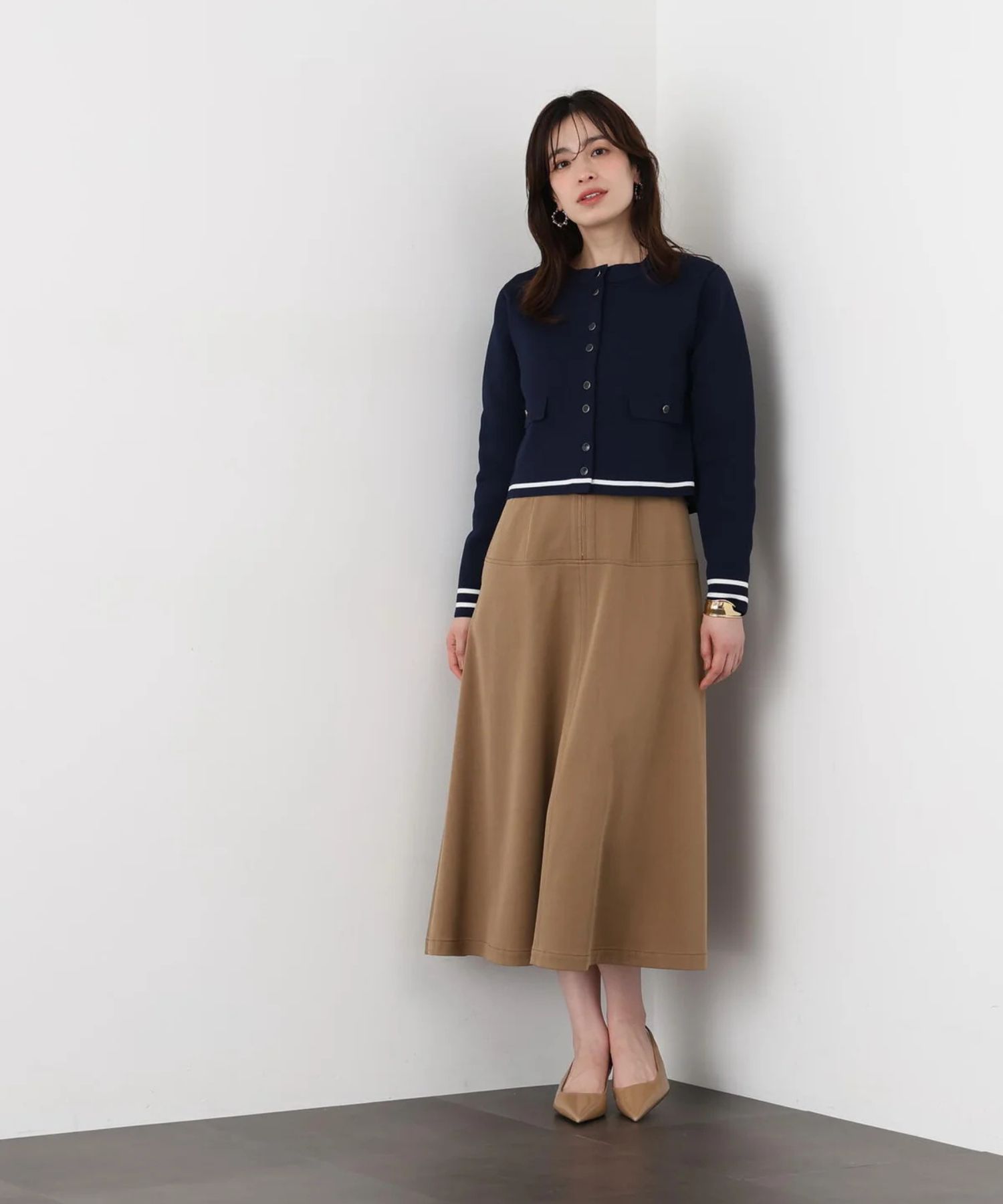 フロントファスナーデニムワンピース(モカ)再生繊維 / ストレッチあり / 裏地なし / 前ファスナー開き / 共地ベルト付き / 0316240716