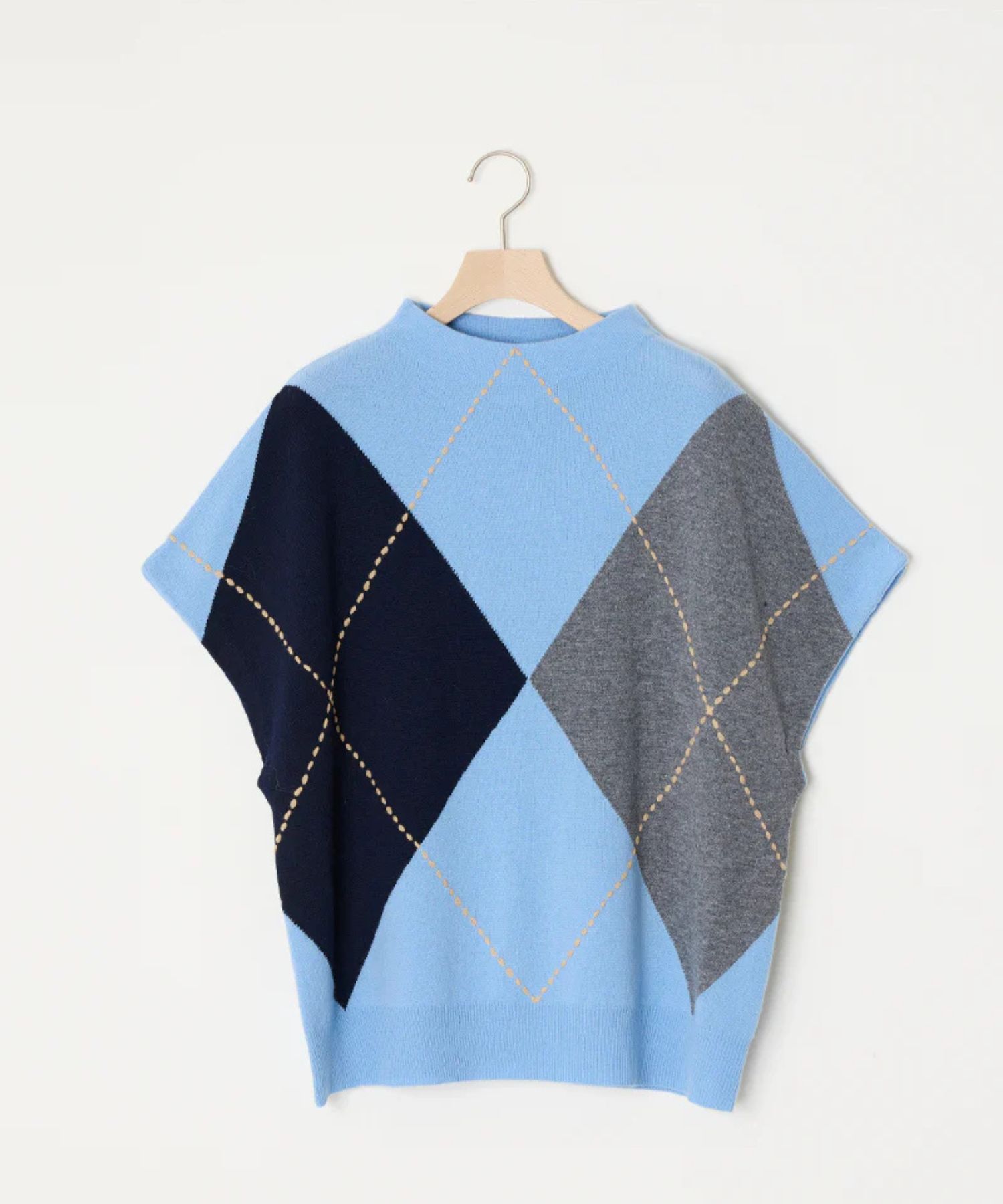 ARGYL INTARSIA VEST (BLUE) 毛 / ハンドステッチ / 柔らかい /  ADWS-501-27