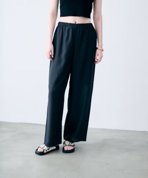 リヨセルシルクローンギャザーパンツ(ブラック) セルロース / ウォッシャブル / 手洗い可 / ウエストゴム / PRUVLM0405