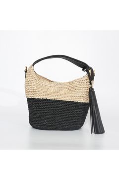 SANDRO / V-8477 / Natural × Black（Black） アバカ / 牛革 / ワンショルダーバッグ（ナチュラル / ブラック）サンドロ / マグネット開閉 / ファスナーポケット有り / カゴバッグ【正規販売店】