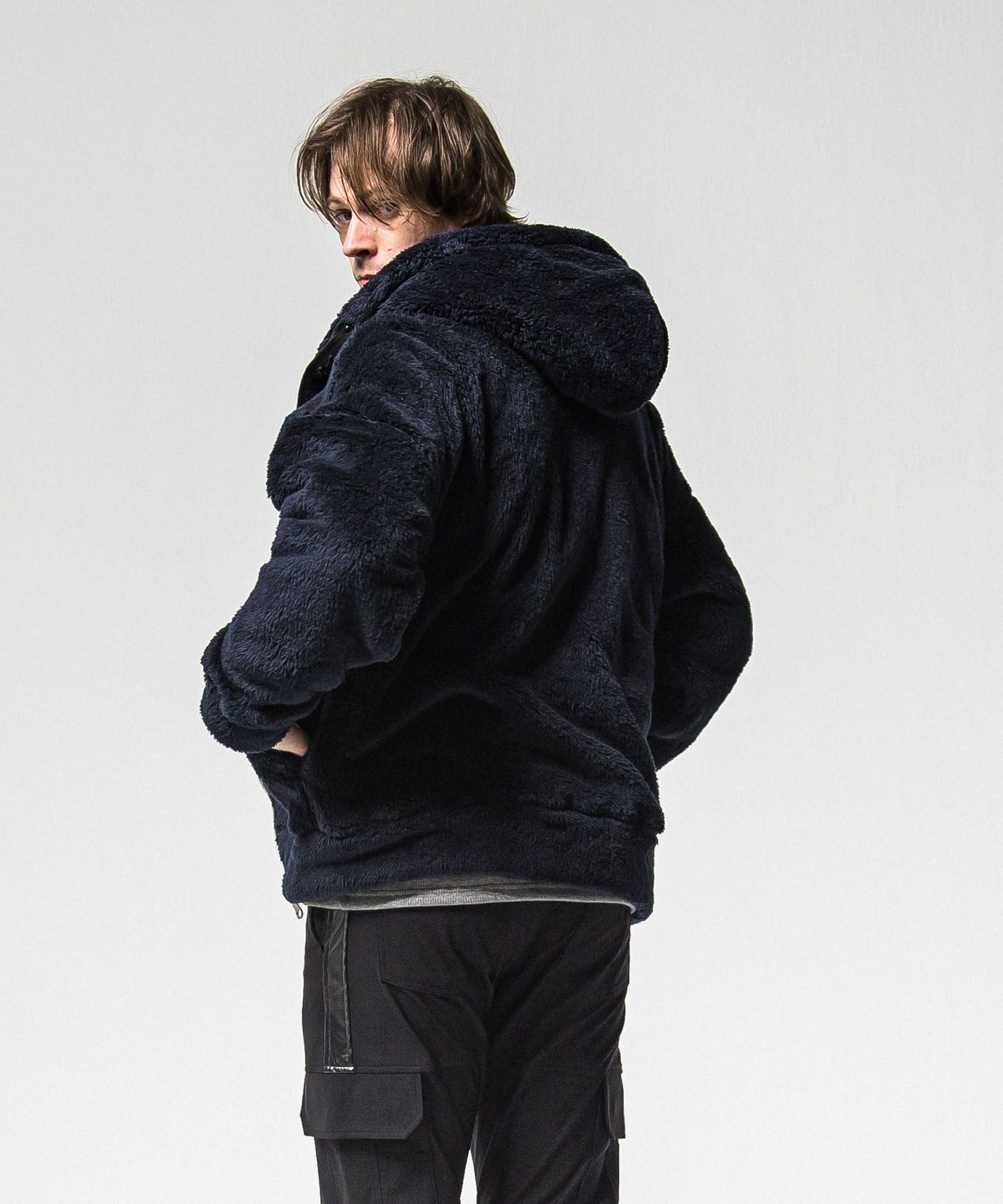 BOA zip loose hoodie (NAVY) ポリエステル / サイドパッチポケット / オーバーサイズ /ドロップショルダー / 軽量 /   RC38-C-007