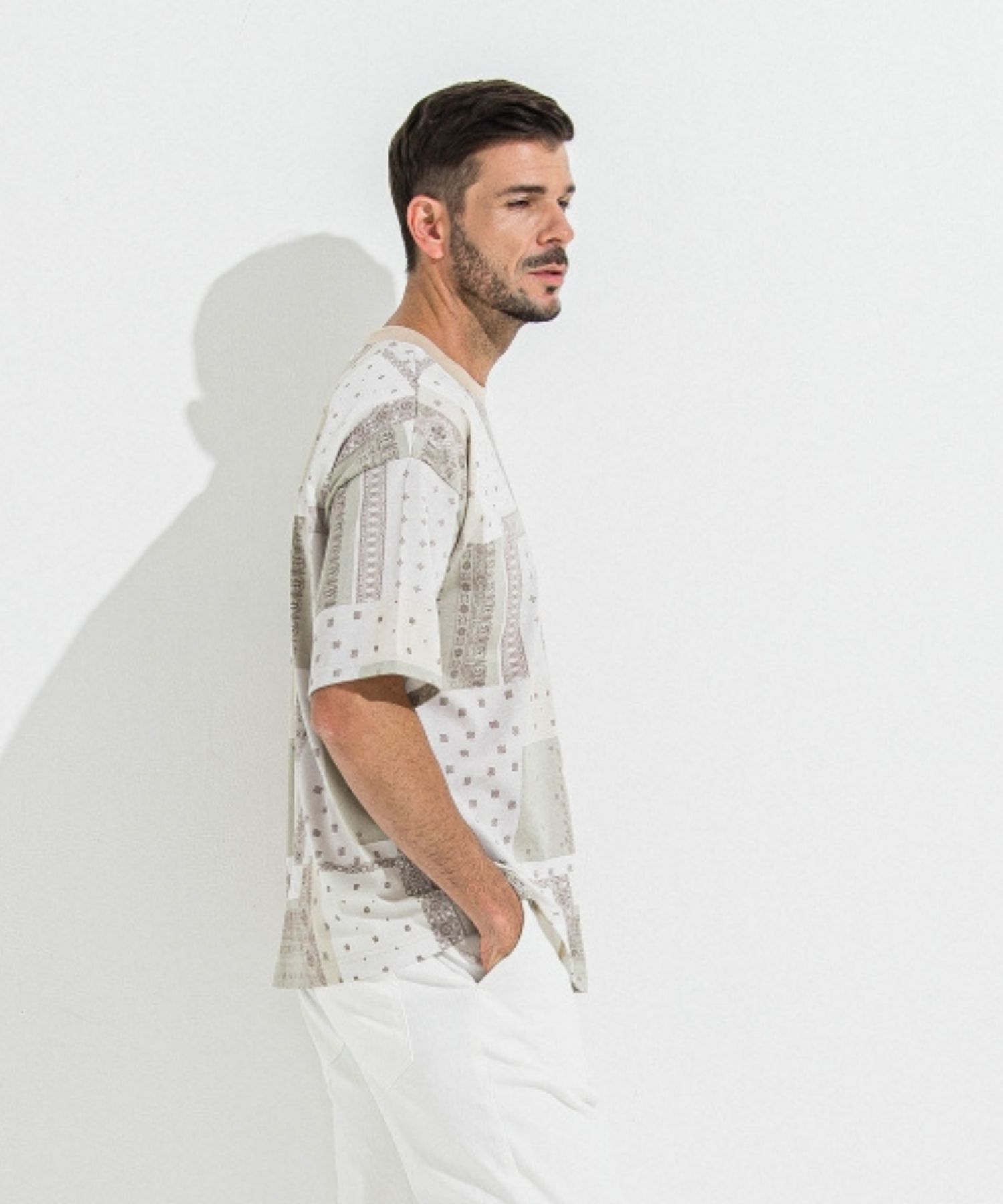 BANDANA OVER  TEE (BEIGE) コットン / オーバーサイズ / オーガニックコットン / 5部袖 / RC36-T-009