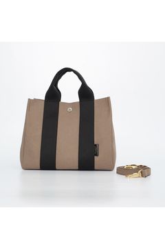 GINO / V-2217 / Taupe × Black / マイクロファイバースエードトートバッグ / Mサイズ / ジーノ（トープ / ブラック）ナイロン / ポリウレタン / 2WAY / ショルダーストラップ付き / スナップボタン開閉【正規販売店】