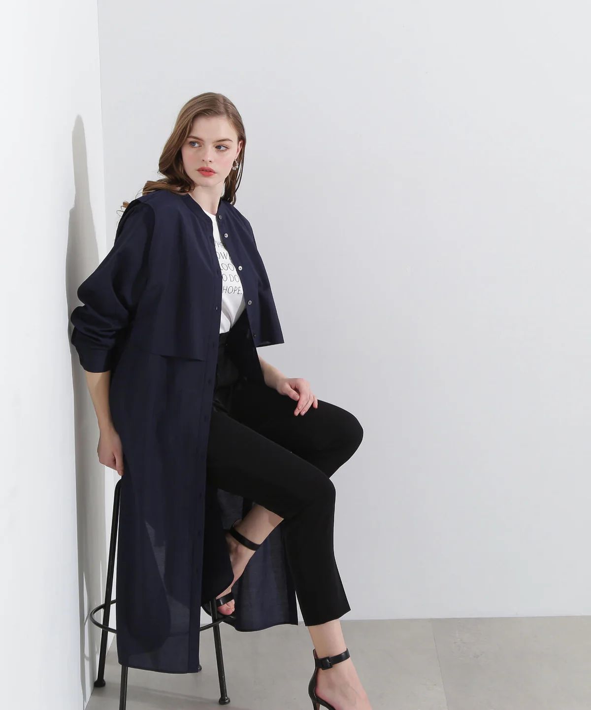 レイヤードシャツワンピース (ネイビー) / ポリエステル 100% / ウォッシャブル / 0315140305