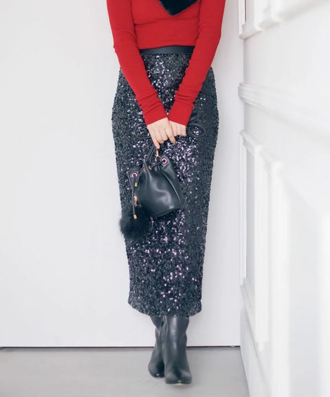 スパンコールスカート(ブラック)ポリエステル / ウエストゴム / ストレッチあり / 0315220109