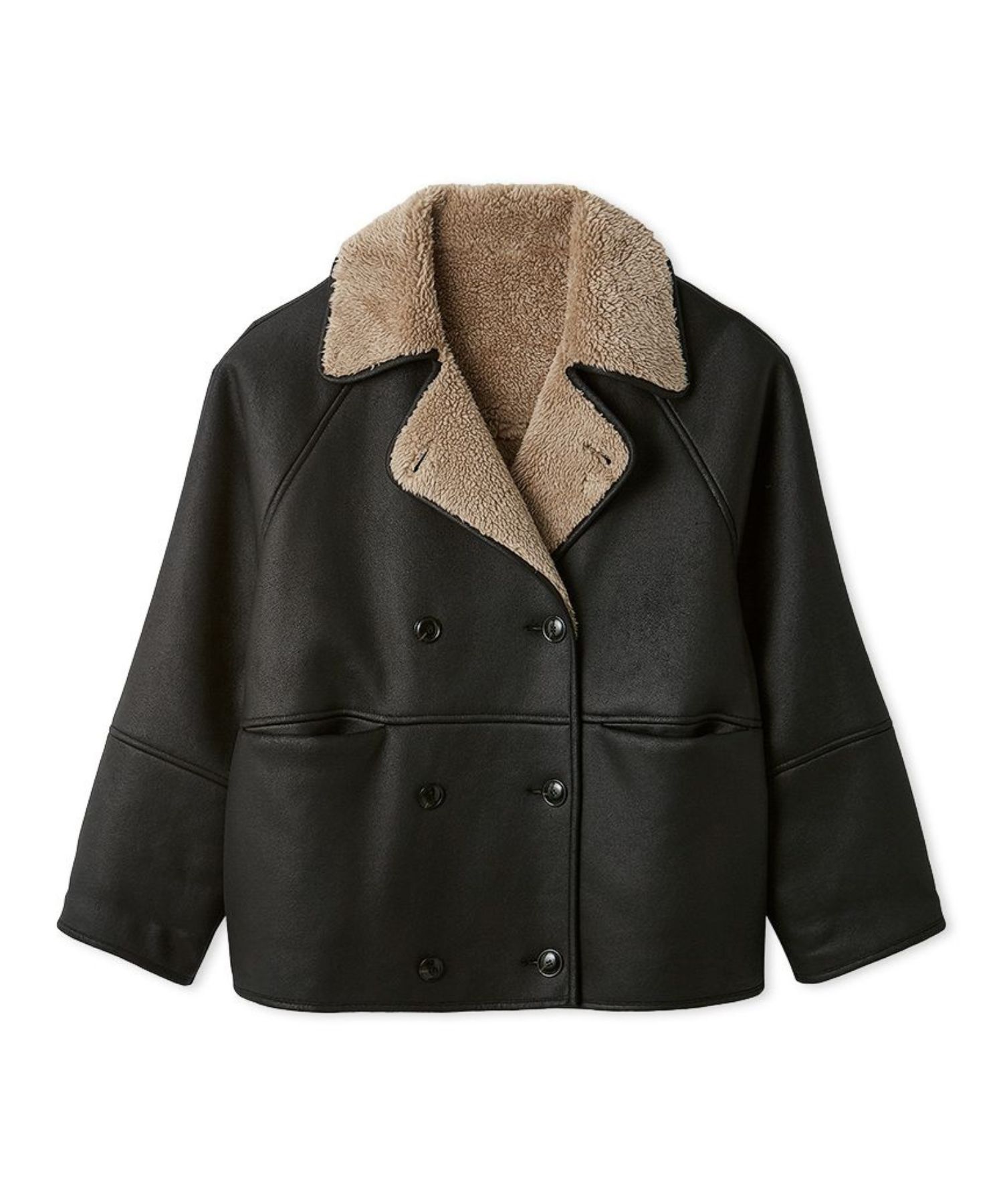 フェイクレザームートンジャケット(BLK) ポリエステル / 裏ボア / ステッチ / 軽量 /  09WFJ255139