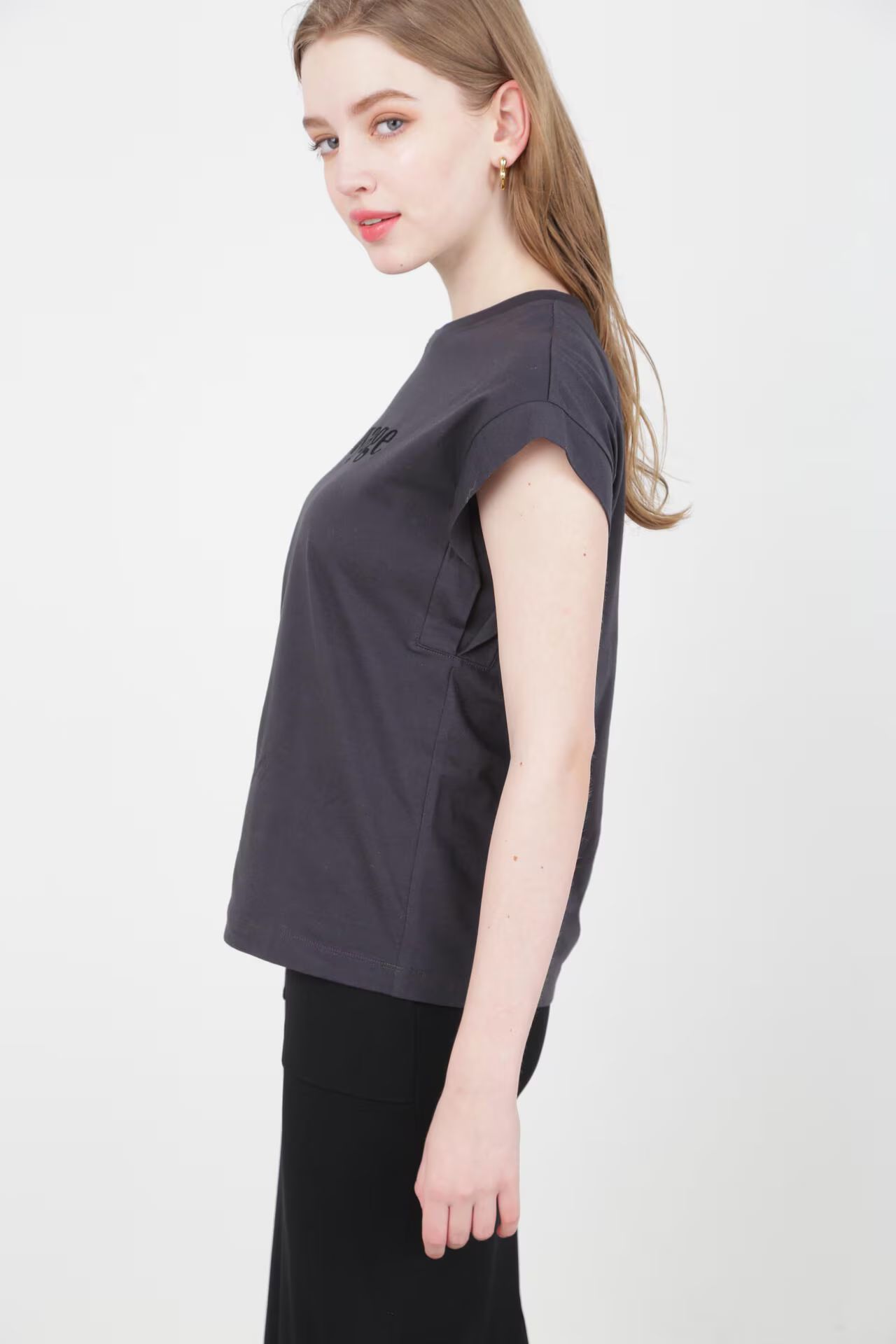 VoyageプリントTシャツ（グレー）綿 100% / ストレッチ / ドロップショルダー / ウォッシャブル / 日本製