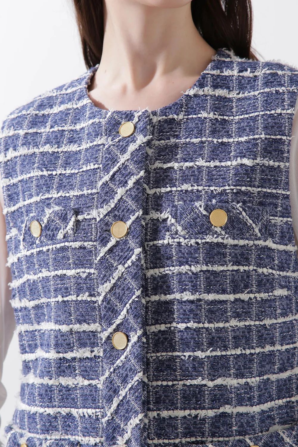 ツイードジレ (ブルー) / 綿 / ポリエステル / ボタン / 0315150205