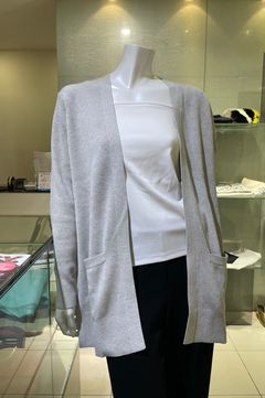 コットンカーディガン(ライトグレー)綿 / 両サイドスリット / ポケット付き