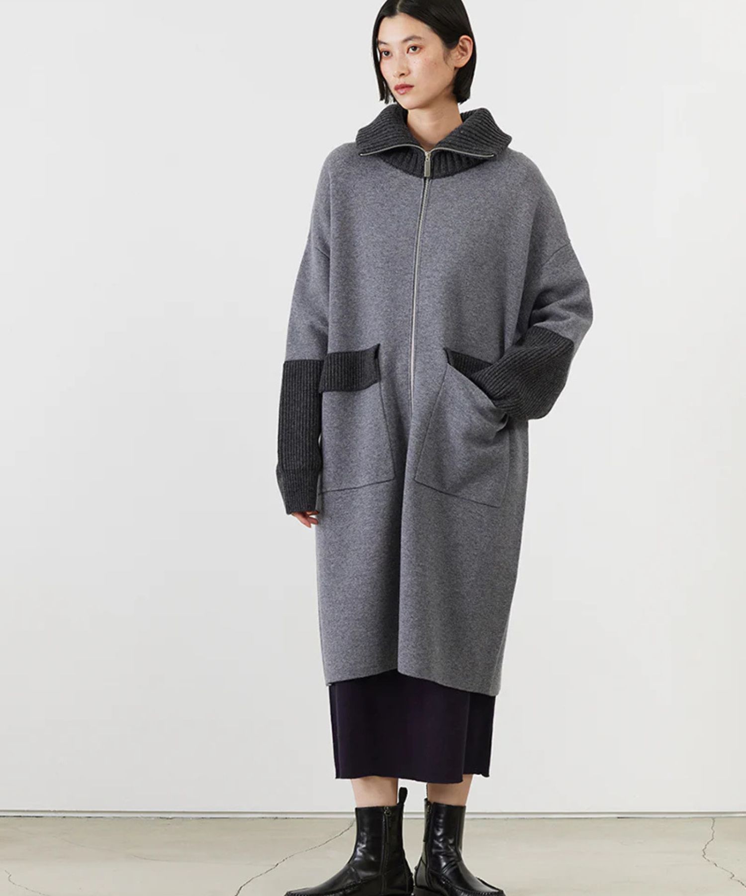 ULTRAFINE MERINO KNIT COAT (GREY)  毛/ 肉厚 / フラップポケット / ジップアップ /ADWS-501-47