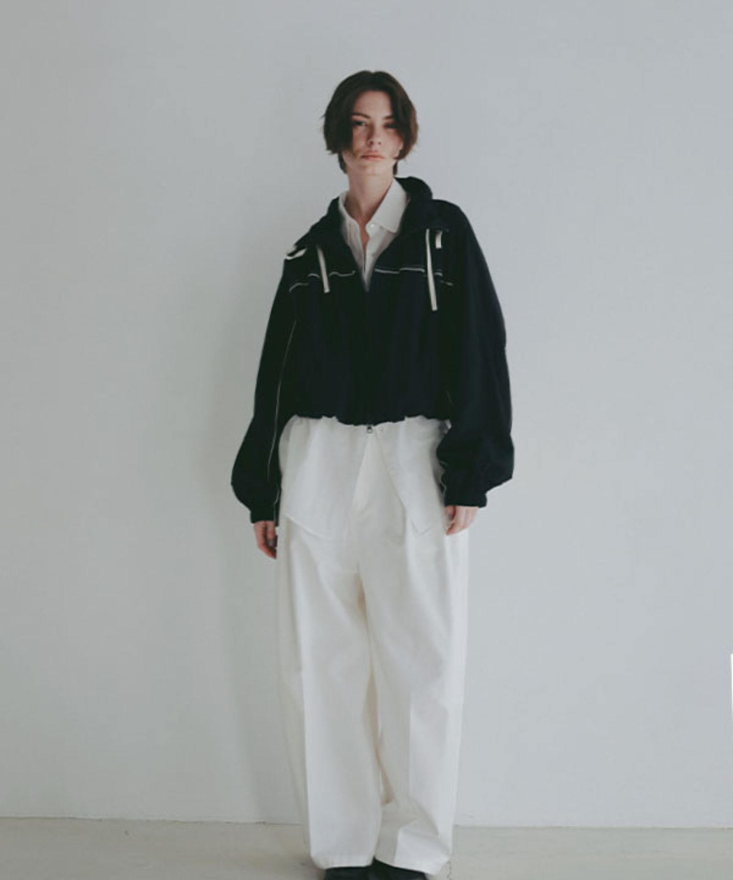 バルーンヘムコンビブルゾン (NAVY) ナイロン / 裏地有り / ドルマンスリーブ/ スタンドカラー/ 手洗可/ 1226202071