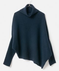 Turtleneck knit in an unusual silhouette ( ネイビーブルー ) 毛 / ホワイトカシミア混 / 柔らかい / 軽い / BN252-13403