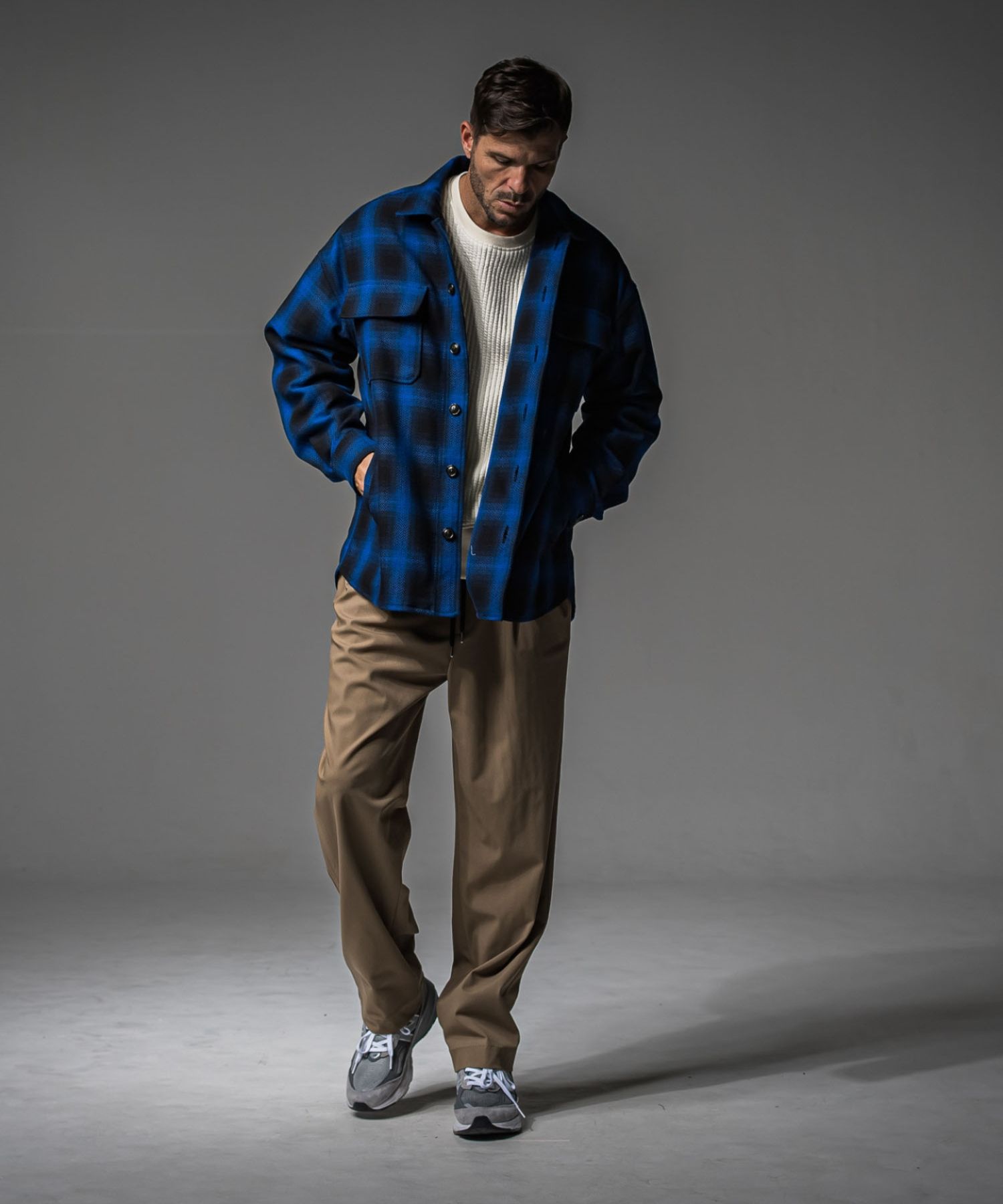 CHECK CPO SHIRTS JK (BLUE CHECK ) COTTON /オーバーサイス/  ドロップショルダー / フラップポケット / 手洗可 /  RC37-JK-004