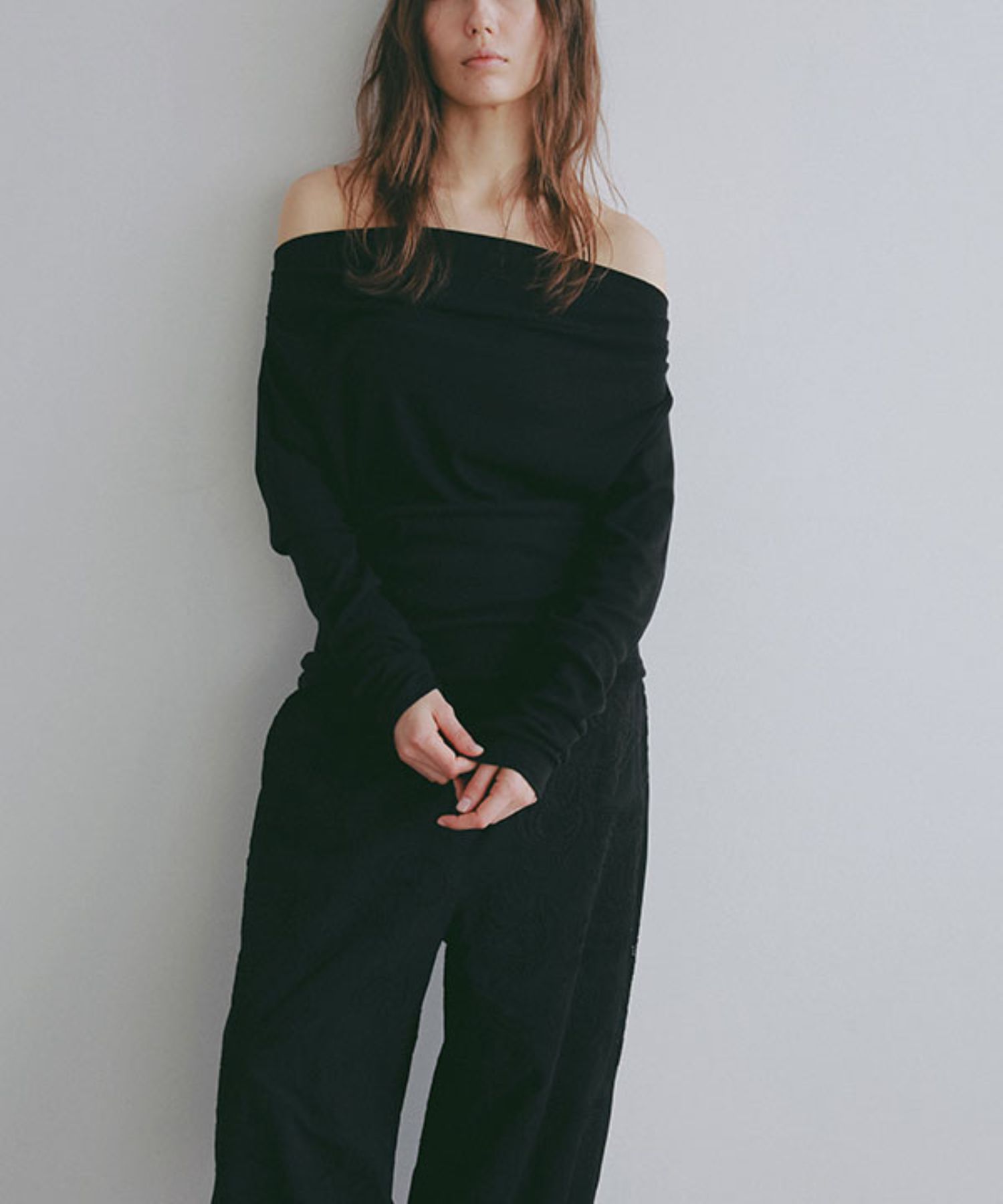 ワンショルダードレーププルオーバー(ブラック) 綿 / ウォッシャブル / 手洗い可 / 1226212079