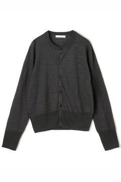 クルーネックカーディガン (チャコールグレー) 麻 /フロントボタン/ 裾リブ / ウォッシャブル