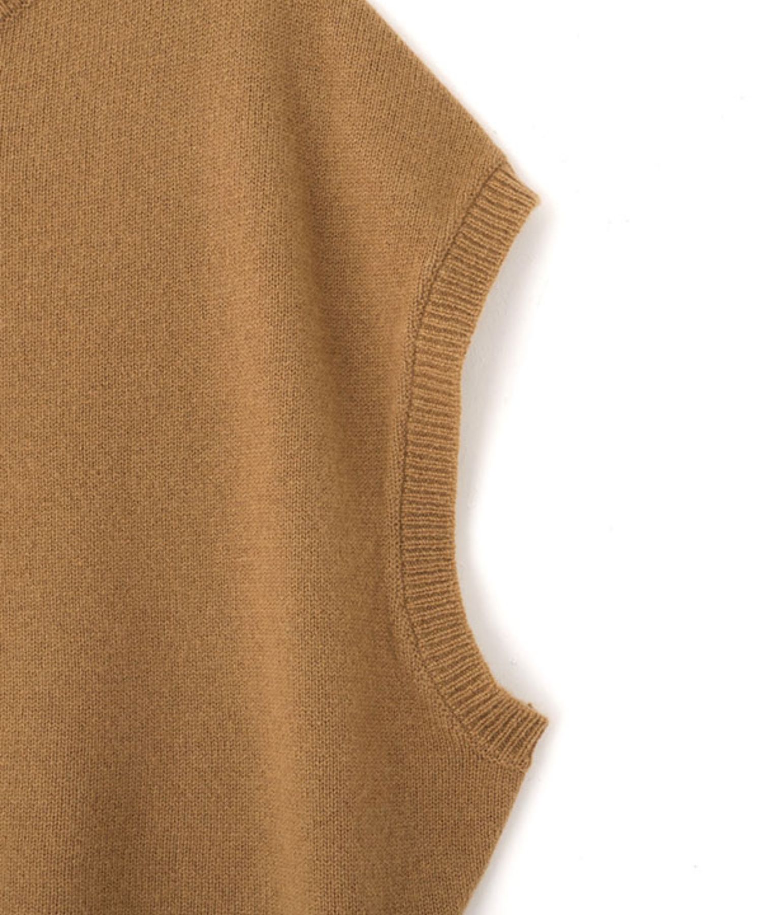ウールカシミヤスリーブレスニットプルオーバー (CAMEL) 毛 / クルーネック / 柔らかい / 手洗可 / 1226111009