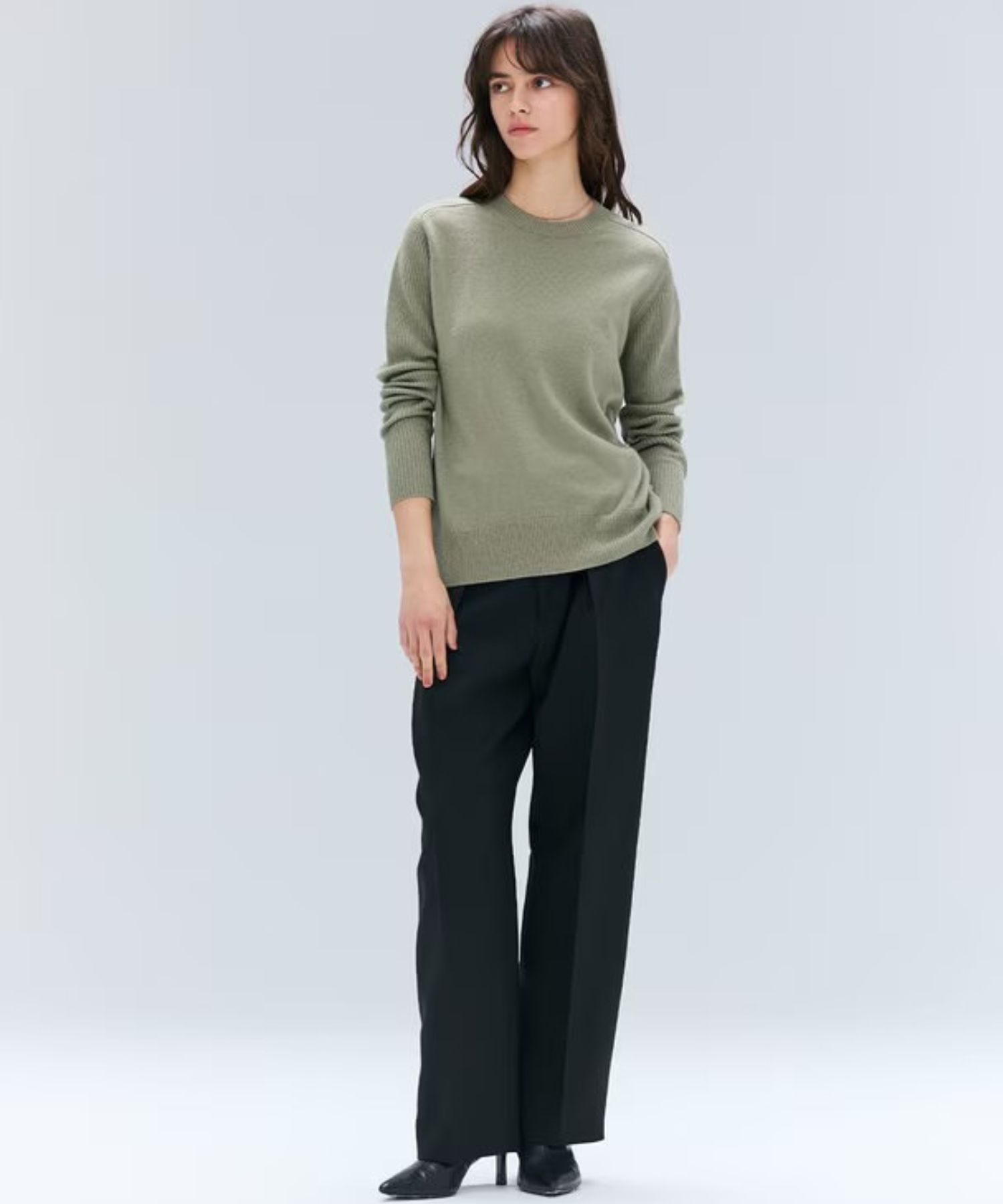POMPE / ウールカシミヤ配色ラインクルーネックニット ( L.Khaki×Black) ウール / 手洗可 / カシミア混 / KRCWGW0400