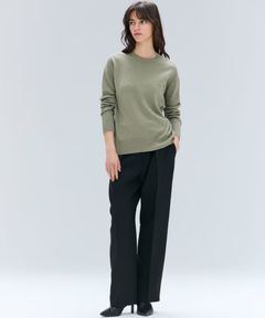 POMPE / ウールカシミヤ配色ラインクルーネックニット ( L.Khaki×Black) ウール / 手洗可 / カシミア混 / KRCWGW0400