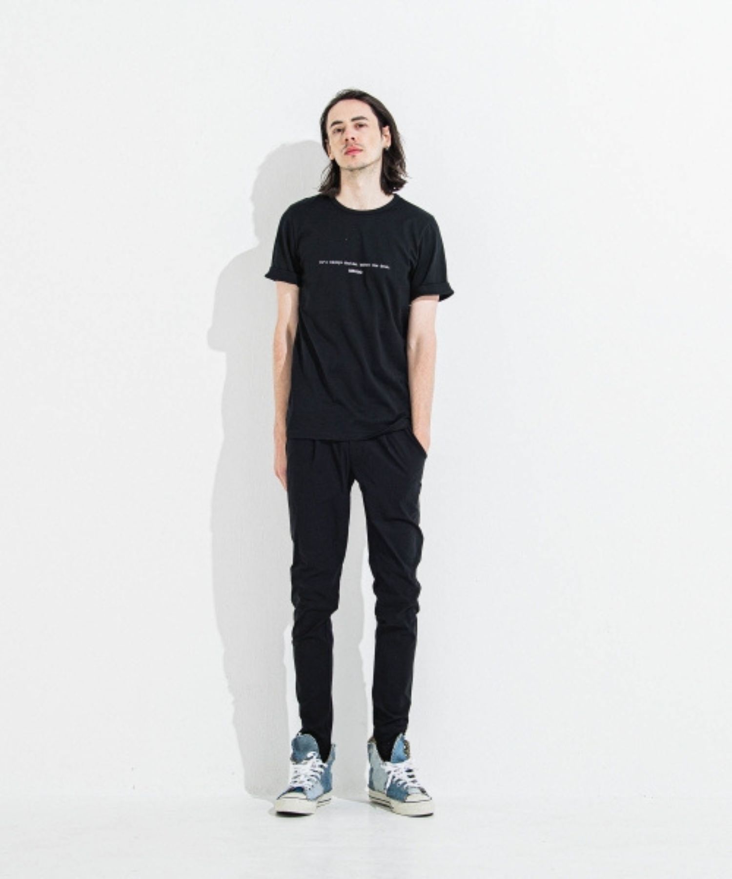 GIZA DAWN ROLL UP TEE (ブラック) コットン / メッセージロゴを入リ / オーガニックコットン /  ややタイト / RC36-T-002