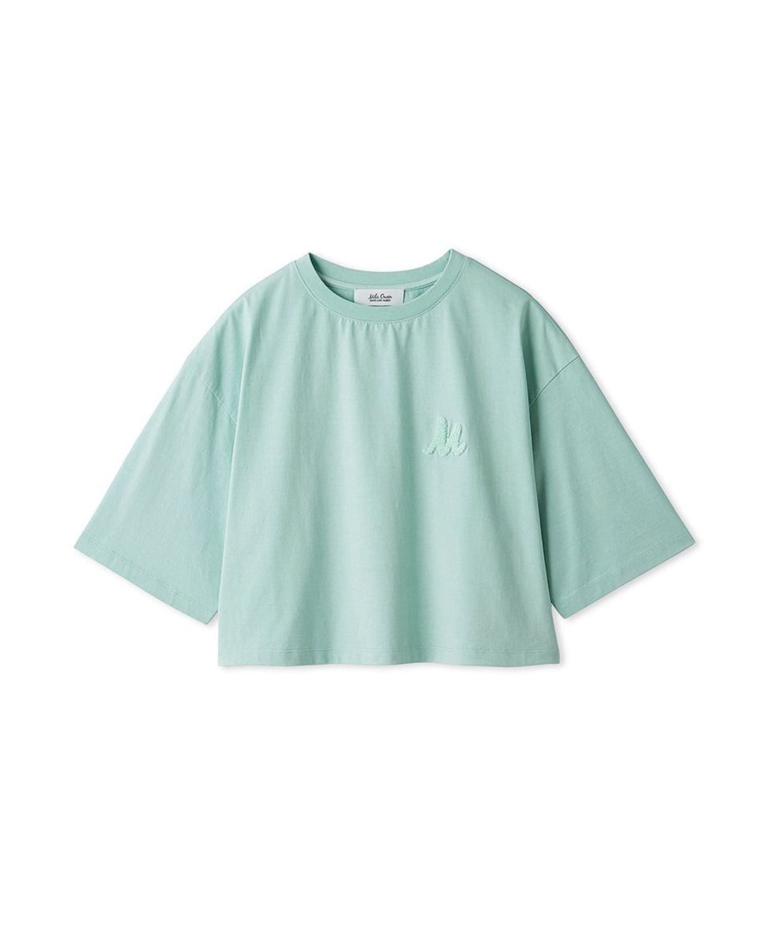 Mロゴ2サイズハイラインTシャツ (MNT) 綿 /左胸刺繍 / クロップド丈 / 光沢感 / 手洗可 / 09WCT254070