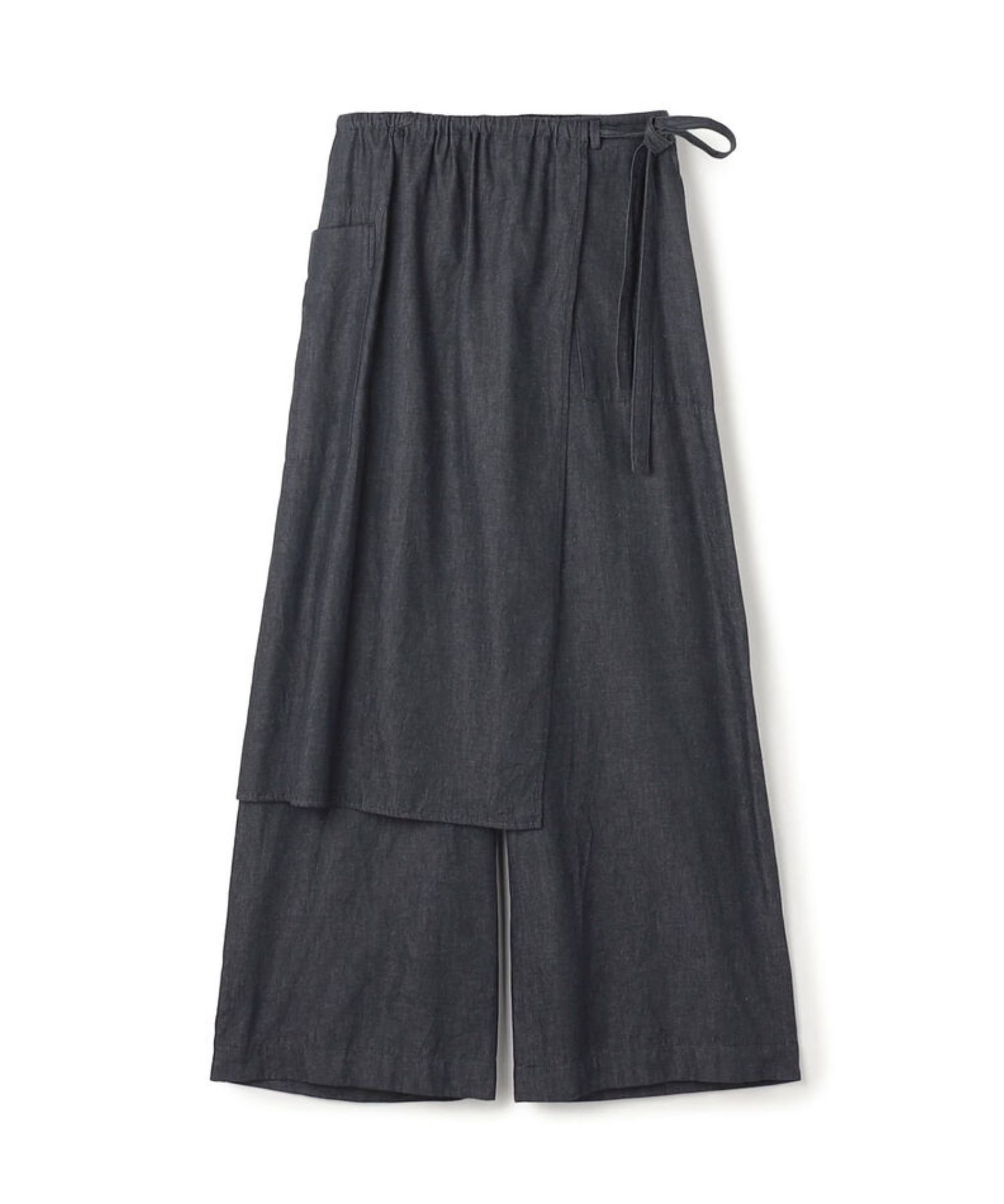 コットンダンガリー エプロン付きイージーパンツ (ブルー) コットン / 柔らかい / 裏地無し  / 手洗可 / 23-04-61-04209