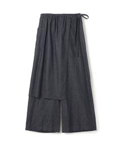 コットンダンガリー エプロン付きイージーパンツ (ブルー) コットン / 柔らかい / 裏地無し  / 手洗可 / 23-04-61-04209