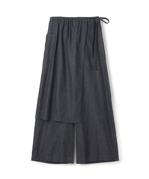 コットンダンガリー エプロン付きイージーパンツ (ブルー) コットン / 柔らかい / 裏地無し  / 手洗可 / 23-04-61-04209