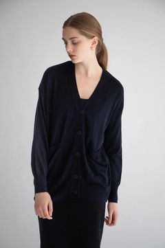 capsule Silk cashmere cardigan with pockets (BLACK) シルク / Vネック / 静電気防止加工 / 手洗い可 /CT24118