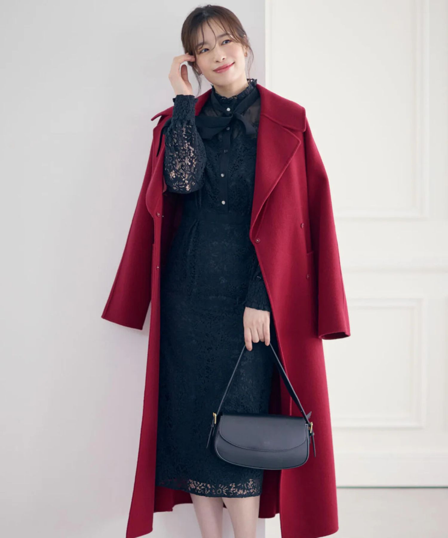 ［URBAN PRECIOUS］フローラルレースワンピース(ブラック)コットン / 裏地つき / 袖口シャーリング / 後ファスナーあき / 後にベンツあり / 0315240124