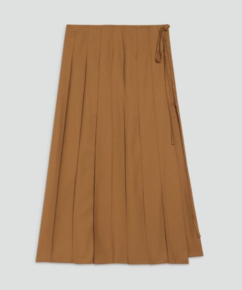 ドレープフランネルプリーツロングスカートDrape Flannel(アカシアブラウン)毛 / ラップデザイン / 収縮性ややあり / 01-6407306
