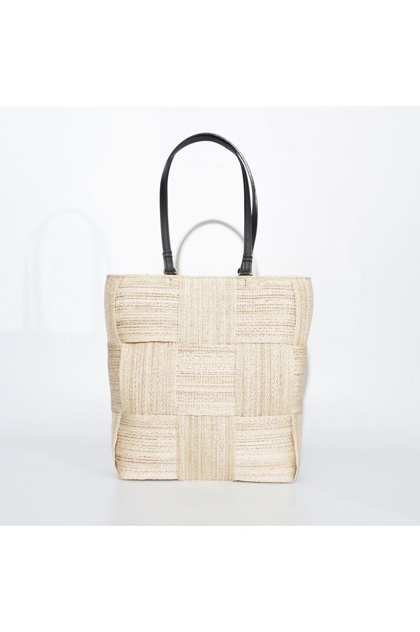 MIRO / V-8712 / Natural（Black）アバカ / 牛革 / トートバッグ（ナチュラル / ブラック）ミロ / マグネット開閉 / 内側キャンバス地 / 天然素材 / A4サイズ【正規販売店】