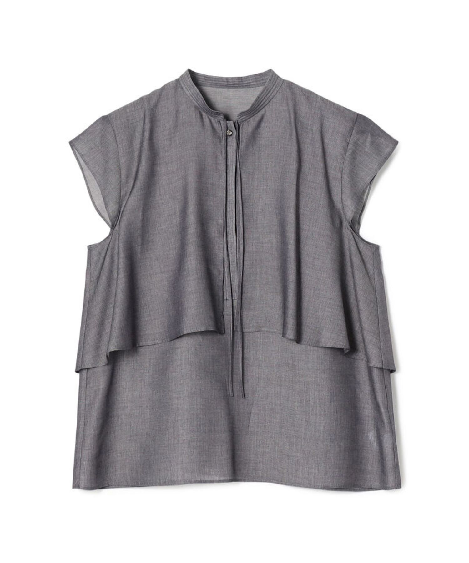 レーヨンキュプラシャンブレー レイヤードブラウス( ネイビー) レーヨン / 柔らかい / ボウタイ / 手洗可 / 13-01-62-01203