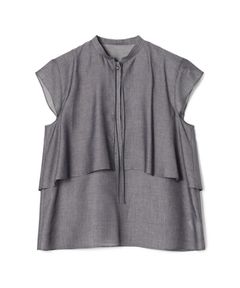 レーヨンキュプラシャンブレー レイヤードブラウス( ネイビー) レーヨン / 柔らかい / ボウタイ / 手洗可 / 13-01-62-01203