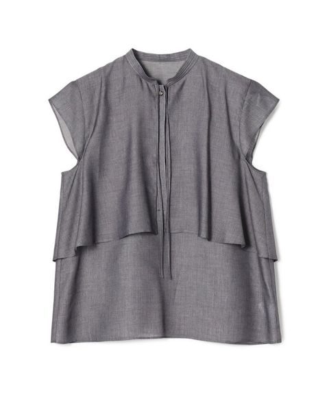 レーヨンキュプラシャンブレー レイヤードブラウス( ネイビー) レーヨン / 柔らかい / ボウタイ / 手洗可 / 13-01-62-01203