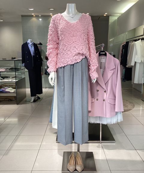 オーバーサイズVネックチャンキーニット(ピンク)羊毛 / 深めVネック / 太めスラブ糸 / MWNT261004