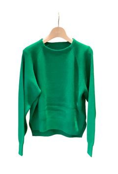 Boat neck knit pullover (グリーン) ウール /  クロップド丈 / 手洗い可 /  サイドスリット/ FN242-05402