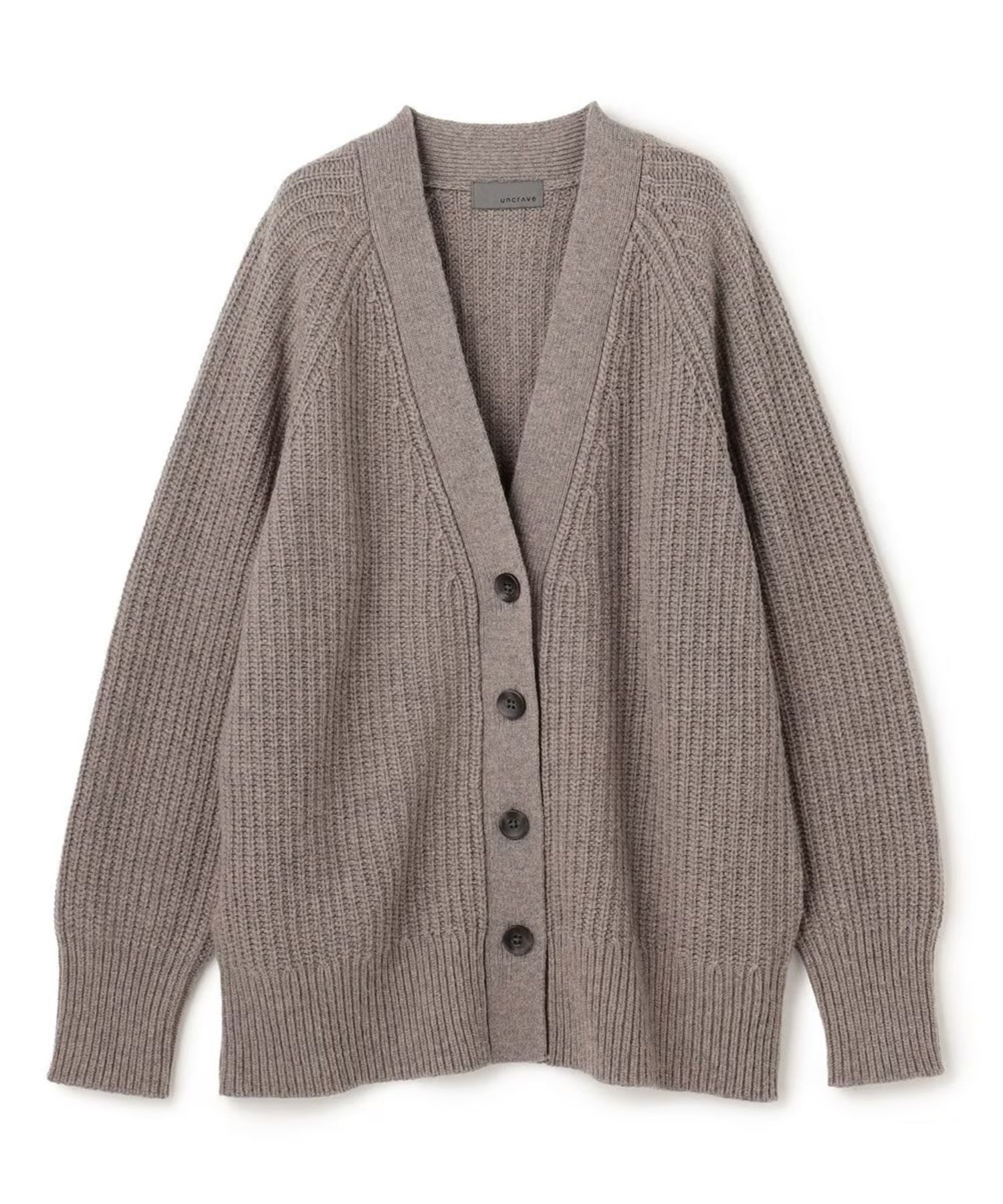 チャンキーニットカーディガン(カーキグレー)ナイロン / ミドルゲージ畦編み / KRUVGW0505