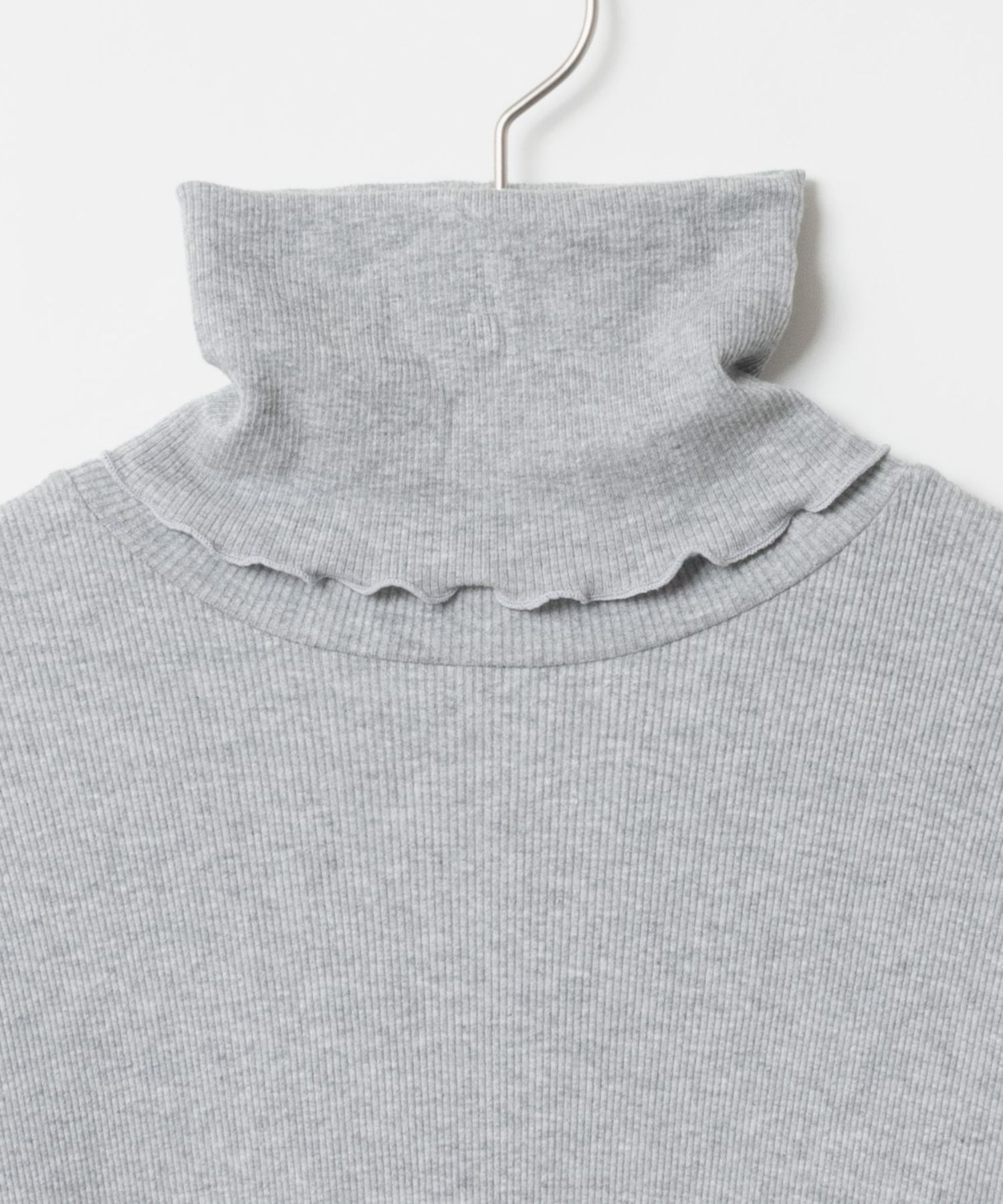 [Harriss × Keiko Okamoto] Cut-rib long turtleneck sweater (Gray) 綿 / ロングタートルネック / メローロック / 手洗可 / OK252-45231