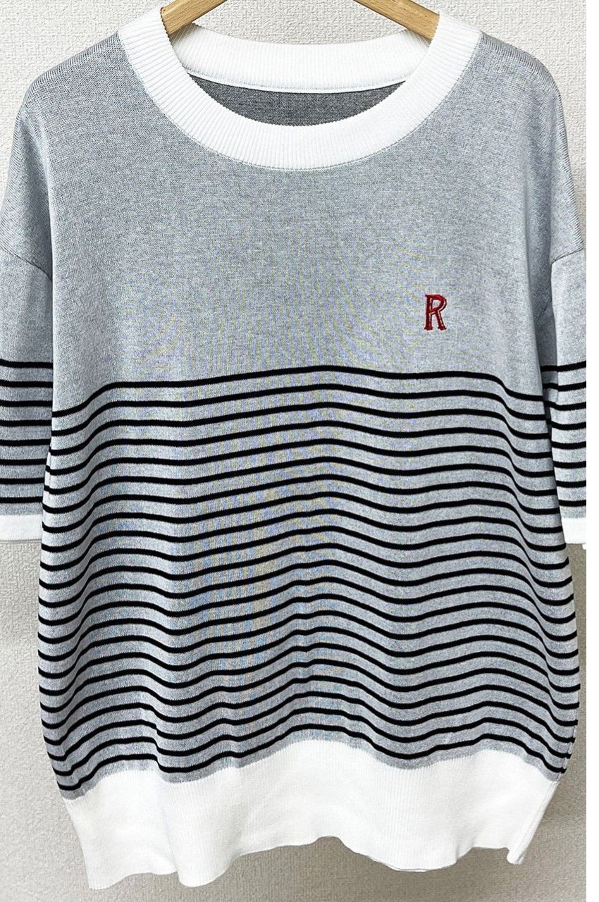 オーバーサイズ コットンニットボーダーTシャツ / クルーネック / マリンボーダー