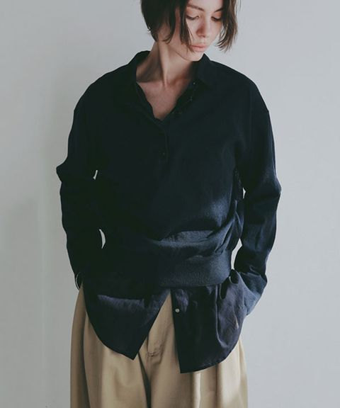 ヘンリーネックシアーニットプルオーバー(ネイビー) 綿 / ウォッシャブル / 手洗い可 / シアー素材 / 1226211066